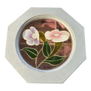 Vintage jewelry box, octagon shape, hand painted glass and wood